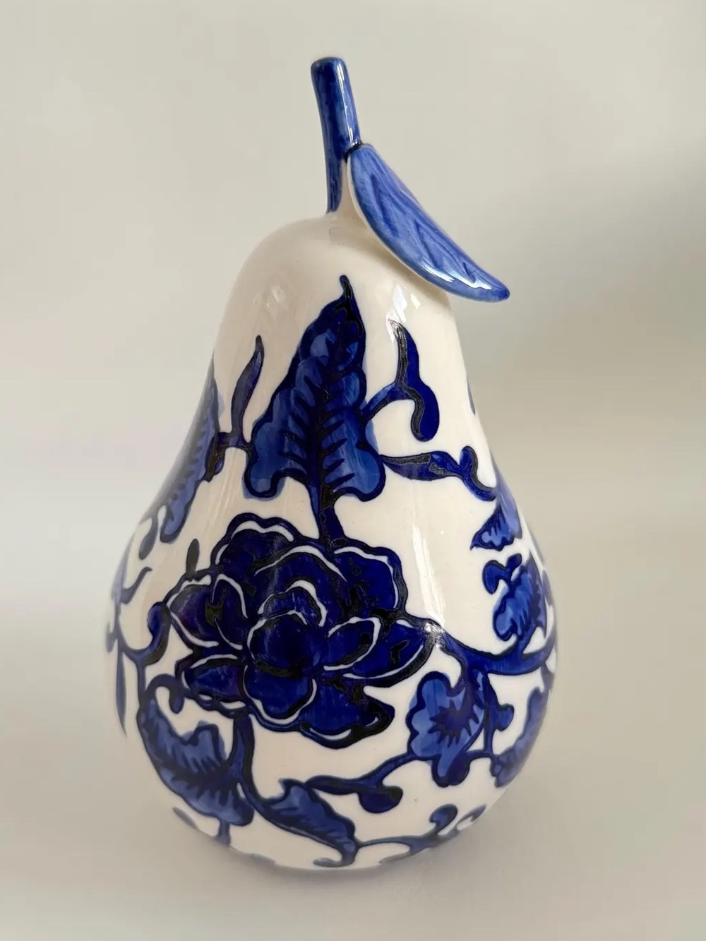 Mikasa 6 inch Blue White Flower Ceramic Pear Figurine NWT